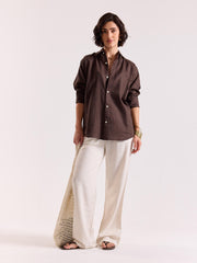 Dark Brown Linen-blend Shirt